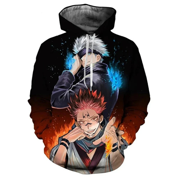 FUJUTANG Itadori Yuji Anime Sweat à capuche JJK Cosplay Costume 3D fantaisie Pull à capuche pour homme femme, Noir 01, Small