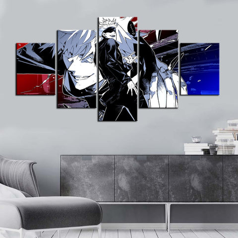 Tableau Jujutsu Kaisen 5 parties  Gojo Satoru Rouge Bleu