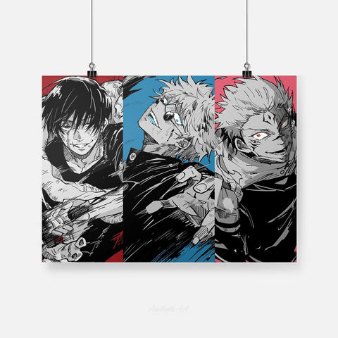 Poster Jujutsu Kaisen Yuta Okkotsu, Gojo Satoru et Sukuna